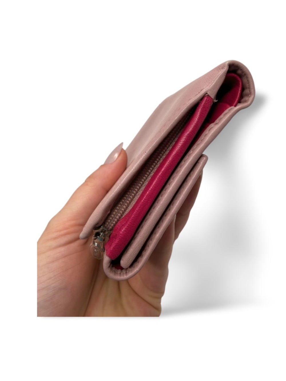 Furla Leather Wallet Pink Interior Bow Detail Snap Closure Compact - Picture 5 of 14